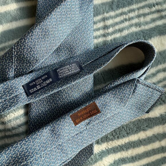 Hermes Blue H Pattern Silk Necktie - Picture 4 of 5